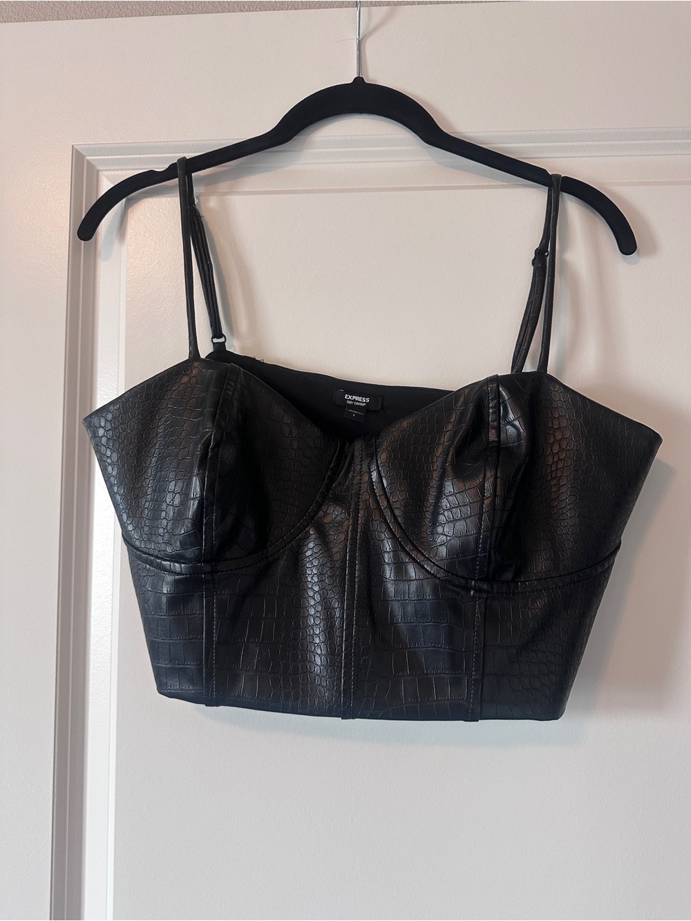 Express Black Faux Leather Cropped Bustier Tank